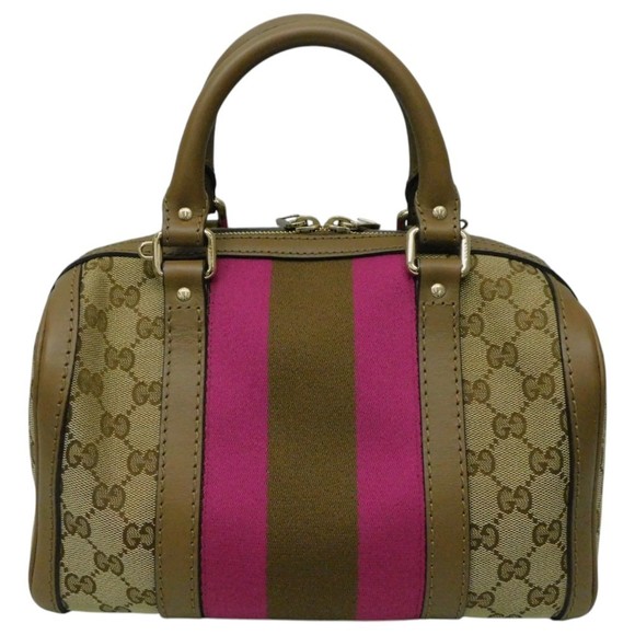 Gucci Canvas GG Beige Purple Bag Shoulder Brown Bag Boston - Picture 2 of 9